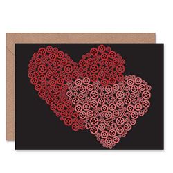 Wee Blue Coo COGS GEARS HEARTS LOVE VALENTINES DAY ROMANCE BLANK BIRTHDAY CARD