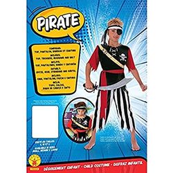 Rubies - Pirat nybörjardräkt 8–10 år gammal - kostym med topp, byxor, pannband och rött bälte - flerfärgad - för karneval, jul, födelsedag, fester och halloween.