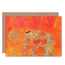 Wee Blue Coo Indian Elephant Colourful Greeting Card Indien l'éléphant Coloré