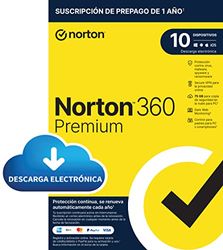 Norton 360 Premium 2023 - Antivirus software para 10 Dispositivos y 1 año de suscripción con renovación automática, Secure VPN y Gestor de contraseñas, para PC, Mac tableta y smartphone