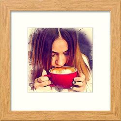 Lumartos, Vintage Coffee Break Contemporary Home Decor Wall Art Print, Light Oak, 14X14