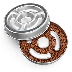 AIPERRO Gamelle à Alimentation Lente pour Chien en Acier Inoxydable, 2 Bols en métal antidérapant, gamelle d'eau pour Chiens de Petite et Moyenne Taille, Bol Amusant pour éviter Les ballonnements