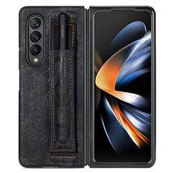 CUTTOW Fodral för Samsung Galaxy Z Fold 4 5G med S pennhållare och handledsrem mjukt läder mobiltelefonfodral skyddsfodral för Samsung Galaxy Z Fold 4 5G, svart