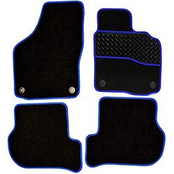 Sakura DD0855BU Tailored Car Mats, Black with Rubber Heelpad - Blue Trim