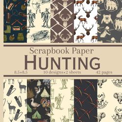 Hunting Scrapbook Paper: 20 Vintage Themed Double Sided Patterns, Decorative Craft Paper Pad Supplies for Scrapbooking