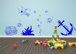 Kids Seabed Sea Fish Shark Bubbles Wall Art Sticker Decal Transfer Mural Stencil