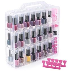 DreamGenius Organiseur portable transparent pour 48 bouteilles, double face et couvercles verrouillables, support de rangement pour vernis à ongles gel, économiseur d'espace avec 8 séparateurs