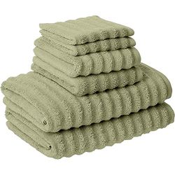 Costa del Pacífico Textiles Wavy SPA de Lujo Collection Secado rápido Juego de Toallas, algodón, Verde, Single, Juego de 6