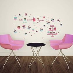 Wallflexi Wall Stickers Life Sweet Cupcake Wall Art Murals Removable Self-Adhesive Decals Nursery Kindergarden Kids Room Restaurant Cafe Hotel Office Home Decoration, multicolour