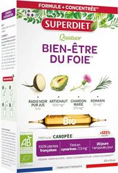 SUPERDIET-QUATUOR DIGESTION BIO-Bien-être du foie -Radis Noir Artichaut Chardon Marie Romarin-Fabrication Française-20 Ampoules de 10ml