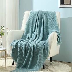 CREVENT Manta de Punto Texturizada para sofá, Silla, Cama, decoración del hogar, Suave, cálida, acogedora, Ligera, para Primavera, Verano y otoño (127 x 152 cm, Color Verde Azulado)