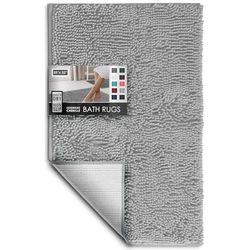 Hearth & Harbor Bathroom Rugs, Chenille Bath Mat - Machine Washable Bath Mats for Bathroom Non-Slip Backing Rubber, Quick Dry Bathroom Mat, Medium Silver