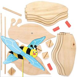 Baker Ross AT841 Design Your Own Wooden Bumble Bee Garden Windmill, For Kids Arts and Crafts Projects (Pack of 2), Assorted