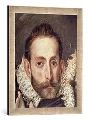 Kunst für Alle 'Encadré Image de El Greco Self Portrait, Detail from The Burial of Count Orgaz Impression d'art dans Le Cadre de Haute qualité Photos Fait Main, 40 x 60 cm, Argent, 1586–88, Raya