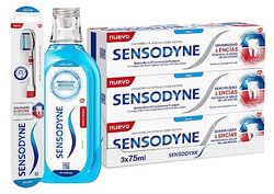 Sensodyne, Pack De 3 Pasta De Dientes Con Un Cepillo De Dientes Suave Sensibilidad & Encías Y Un Enjuague Bucal, Alivio Para Dientes Sensibles