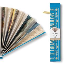 IF Book Lover’s Paper Fan – Elegant Handheld Fan, Perfect for Reading Outdoors, Gifts for Bibliophiles & Book Club Accessories - Around the World theme