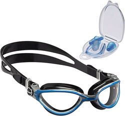 Cressi Thunder Occhialini Premium da Nuoto, Nero/Bianco Blu + Premium Accessori per Nuoto e Piscina Tappi Auricolari e Clip Stringinaso, Trasparente/Blu