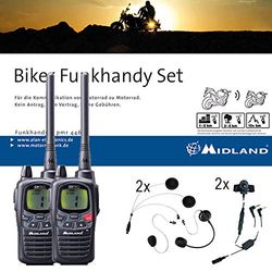 Midland G9 Pro Biker Set C923.S1 - Conjunto de 2 rádios G9 Pro com auriculares para capacete, walkie talkies impermeáveis com botão de emergência, baterias de 1800 mAh, bateria de 18 horas de duração,