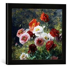 Ingelijste foto van Louis Marie Lemaire "Cluster of Poppies, 1884", kunstdruk in hoogwaardige handgemaakte fotolijst, 40x30 cm, mat zwart