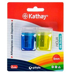 Kathay 86614599. Pack of 2 Pencil Sharpeners with Reservoir, Steel Blade, 8 mm
