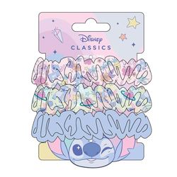 Disney Stitch Hair Scrunchies for Girls and Women, Non-Slip and Soft Ponytail Holder - 3 Scrunchies Set (2 Printed, 1 Solid Colour)