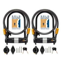 Set di 2 lucchetti a U con cavo a spirale di Via Velo, lucchetto per bicicletta ad alta sicurezza, Ø 14 mm