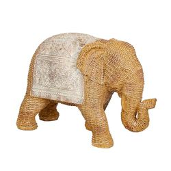 Romimex Figura Decorativa Beige Ratán Poliresina Elefante 29 x 20 x 12 cm