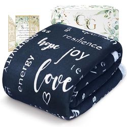 Get Well Soon Gifts for Women Men Throw Blanket, Inspirational Gift Blankets for Women, Sympathy Gifts Hug Healing Blanket, Calm Comfort Blanket Gifts Compassion, Thinking of You Gift for Women - Navy