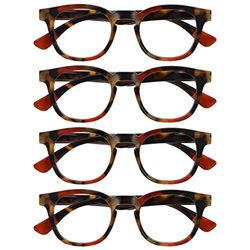 OPULIZE Ava Gafas de Lectura Pack de 4 Montura Redonda Favorecedora Marrón Carey Rojo Lentes Resistentes a Arañazos Bisagras de Muelle Unisex Hombre Mujer RRRR62-Z +3.50