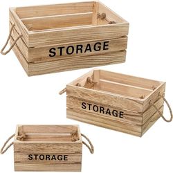 DRW Set van 3 opbergdozen van natuurlijk hout, 35 x 25 x 15 + 29 x 21 x 13 + 23 x 17 x 11 cm