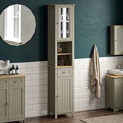 Bath Vida Priano Armadietto da Bagno Alto a Specchio, Colore: Grigio, Grey Tall Mirrored Bathroom Cabinet