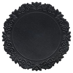 Placemats, rond, zwart, PVC, bloemenpatroon, 6 stuks