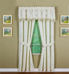 Today's Curtain Verona Reverse Embroidery Window Panel Pair and Tiebacks, 84-Inch, Ecru/Antique
