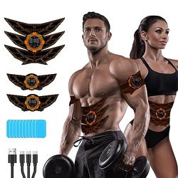 SEVEKO Elettrostimolatore Muscolare Addominali, Elettrostimolatore per Addominali, Elettrostimolatore per Un Allenamento a Tutto Corpo, 8 modalità e 15 Intensità, 10 Ricambi di Idrogel （Arancia）