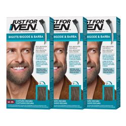 Just For Men Färgämne i Gel för skägg och mustasch, Naturligt utseende, Lång varaktighet, Mörk kastanj, M-35, Pack 3 enheter