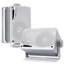 Pyle Ensemble d'Enceintes Extérieurs 3 Voies - Paire de Haut-Parleurs Marine de 8.9cm et 200W - Utilisation Intérieure/Extérieure,sur un Bateau/Piscine ou Terrasse (Blanc)