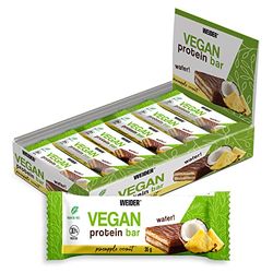 Weider Vegan Protein Bar (12x35g) Goût Ananas-Coco. Délicieuse Barre Gaufrette 30% Protéines de Pois et Riz, 100% Vegan, Croustillante et Enrobée de Chocolat Noir, Sans Huile de Palme