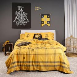 Belum påslakan Harry Potter, påslakan med knappar, 100% bomull, modell Hufflepuff för sängar med 90 cm (155 x 220 cm)