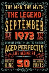 The Man The Myth The Legend are Born in September: Born in September 1973 Notebook - Journal | 50 Birthday Gift for Men & Women turning 50 Birthday |50 Birthday Gift | Turning 50 Years Old