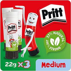 Pritt Glue Stick, Safe & Child-Friendly Craft Glue for Arts & Crafts Activities, Strong-Hold adhesive for School & Office Supplies, 22 g (Pack of 3)