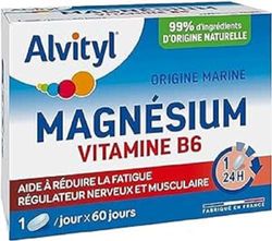 Alvityl Magnésium 300mg + Vitamine B6 - Magnésium d'origine Marine - Stress, Fatigue, Irritabilité - Fabriqué en France - Comprimés 60 Jours