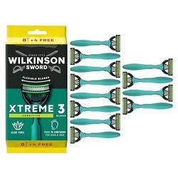 Wilkinson Sword Xtreme 3 Sensitive, Pack de 8 + 4 Maquinillas Desechables con una Banda Lubricante de Vitamina E y Aloe Vera, Óptimas para el Cuidado y Suavidad Facial