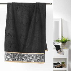Douceur d'Intérieur, Drap de Bain (90 x 150 cm) Orbella Noir, Eponge Jacquard