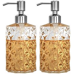 GLADPURE Lot de 2 distributeurs de Savon Rechargeables en Verre Transparent avec Pompe en Acier Inoxydable 304 antirouille, 355 ML