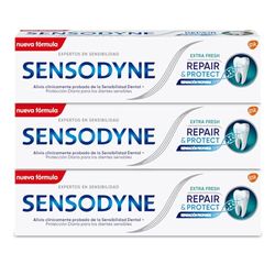 Sensodyne Repair & Protect Extra Fresh Pasta de Dientes, Alivio Para Dientes Sensibles, Protección Duradera Frente a la Sensibilidad Dental, Pack de 3x75 ml