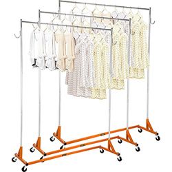 VEVOR Perchero Burro para Ropa en Z 60x165x188cm Perchero Resistente con 4 Ruedas 3 Piezas, Acero Inoxidable Capacidad de 136kg, Perchero Comercial con Base en Forma de Z con 2 Ganchos, Color Naranja