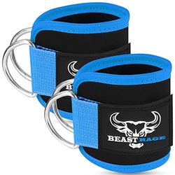 BEAST RAGE Correas de Tobillo para máquinas de Cable, Correas de Neopreno Ajustables Acolchadas de Doble Anillo en D para Levantamiento de Pesas, Entrenamientos de glúteos (AQUA)