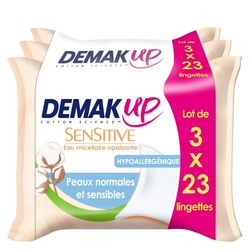 demak' Up Sensitive 3 pacotes de 23 toalhitas Démaquilhante peles normais / sensíveis