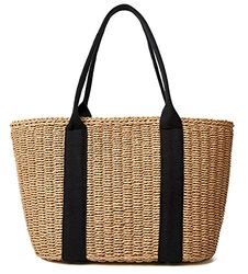 Bolsas de paja para mujer, bolsa de mano grande hecha a mano tejida para el hombro, A-Marrón, Talla única