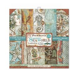 STAMPERIA SBBS13 papierblok 10 vellen 20,3 x 20,3 (8" x 8") dubbelzijdig Sea World, meerkleurig
